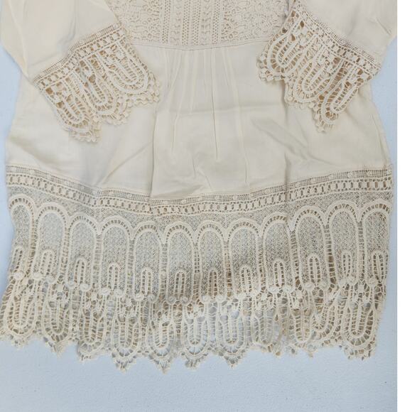 Solitaire By Ravi Khosla Womens M 1/4 Sleeve Cream Crochet Cottagecore Boho NWT - Picture 4 of 7